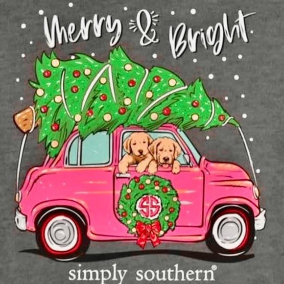 Like New Simply Southern Merry & Bright Puppies Christmas Sweatshirt Sz M - Picture 1 of 3